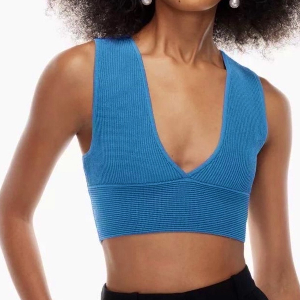 Babaton Carlotta Sculpt Knit Deep V Neck Tank Compressive XS Aqua EUC